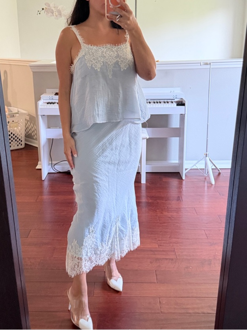 Zara Light Blue Lace-Trim Midi set